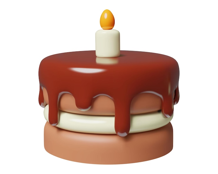 Vector pastel de cumpleaños de chocolate 3d con una vectórica de vela ilustración mínima objeto de fiesta tridimensional