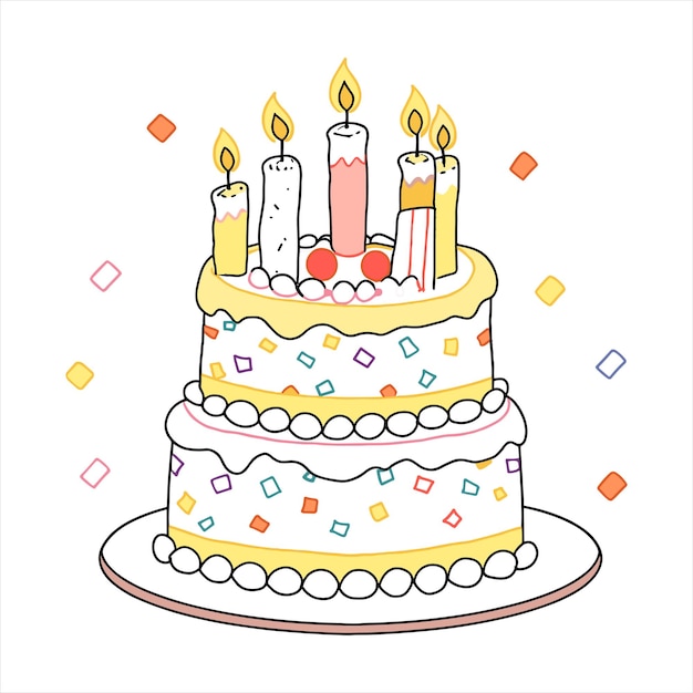 pastel de cumpleaños colorido con ilustración vectorial de velas