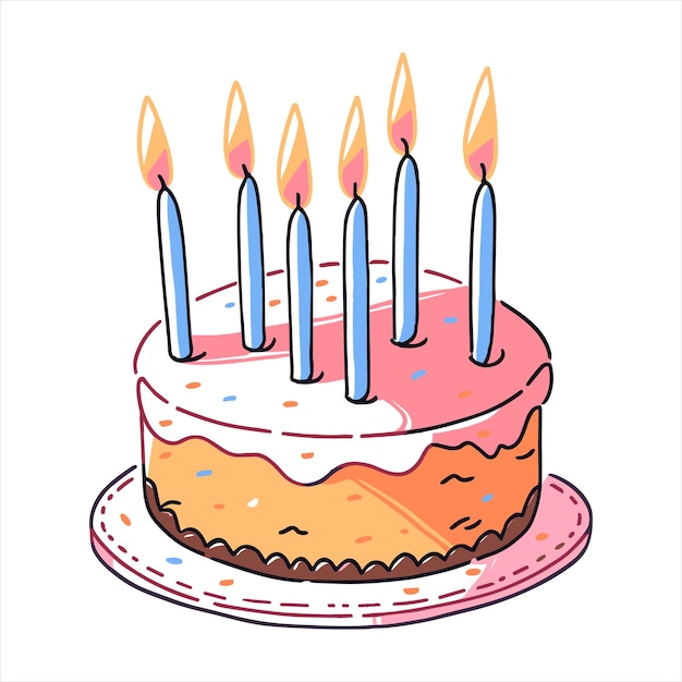 pastel de cumpleaños colorido con ilustración vectorial de velas