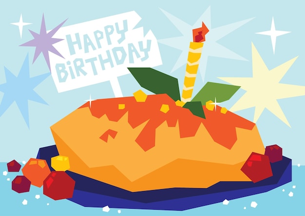 Pastel de cumpleaños dibujado a mano por vector