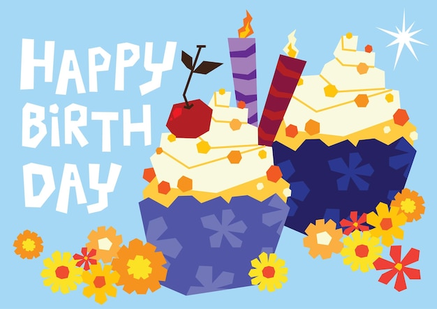 Pastel de cumpleaños dibujado a mano por vector