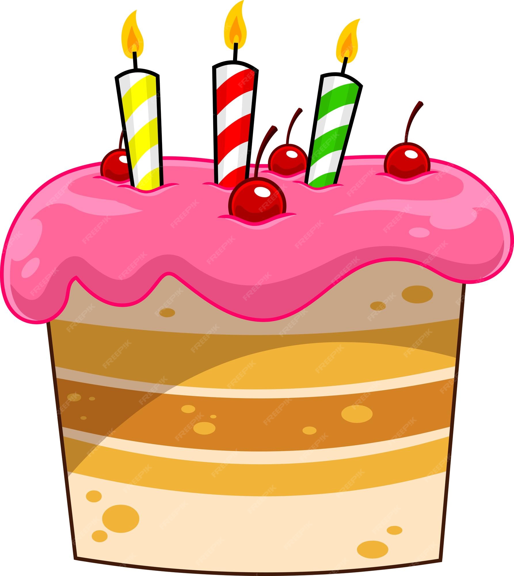 Pastel de cumpleaños de dibujos animados con velas vector ilustración  dibujada a mano | Vector Premium