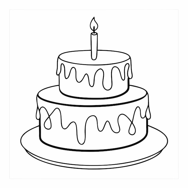 pastel de cumpleaños con una vela centrada en la ilustración vectorial de arte de línea