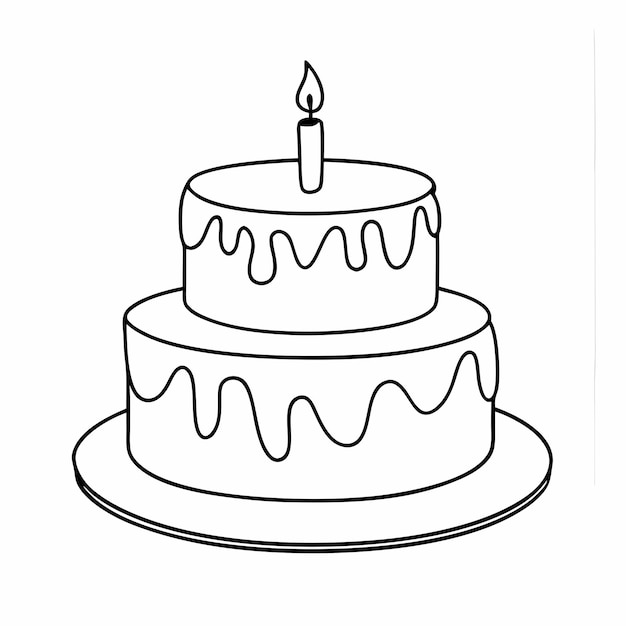 pastel de cumpleaños con una vela centrada en la ilustración vectorial de arte de línea