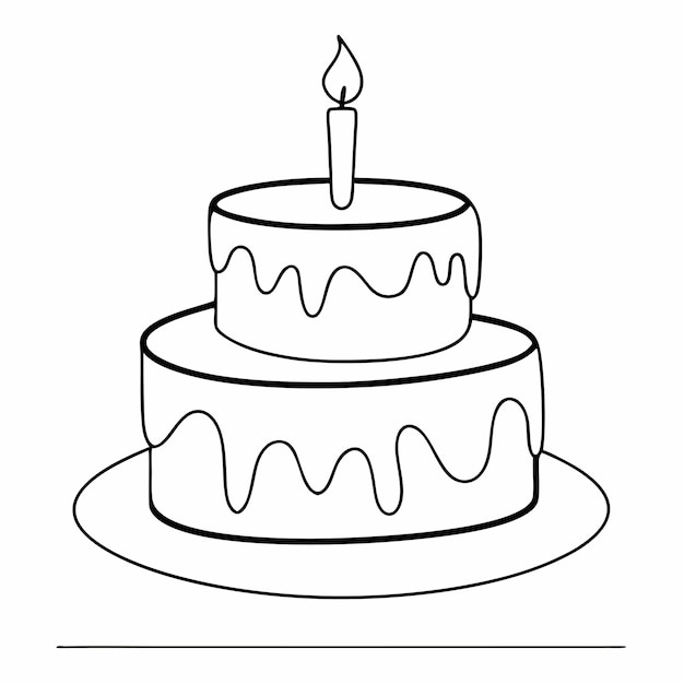 pastel de cumpleaños con una vela centrada en la ilustración vectorial de arte de línea