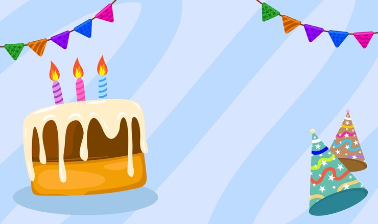 Vector pastel de cumpleaños con vela y sombrero sobre fondo azul