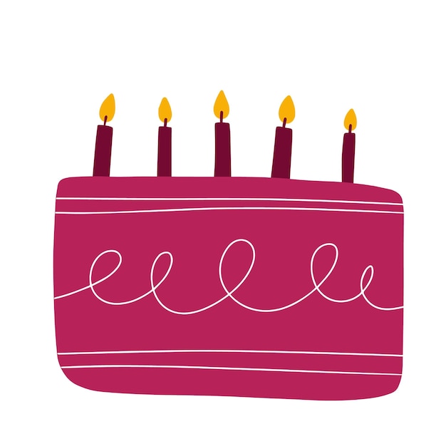 Pastel de cumpleaños con velas encendidas Aislado en un fondo blanco Ilustración vectorial