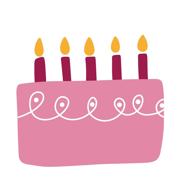 Pastel de cumpleaños con velas encendidas aislado en un fondo blanco ilustración vectorial