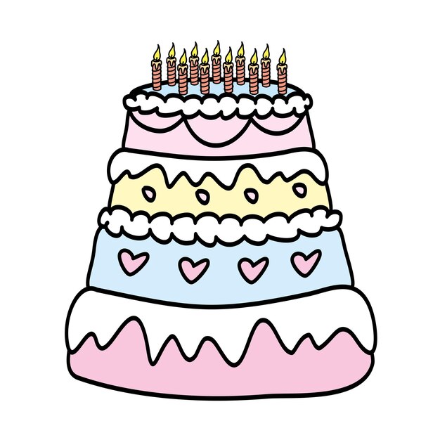 Pastel de cumpleaños con velas Ilustración vectorial