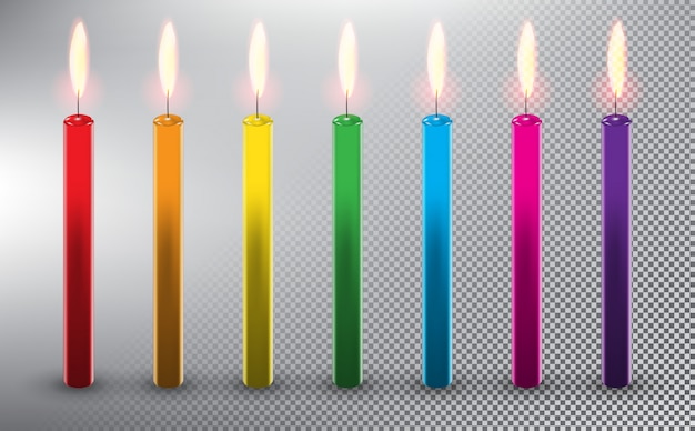 Vector pastel de cumpleaños velas. velas de cera de colores. aislado en el fondo blanco.