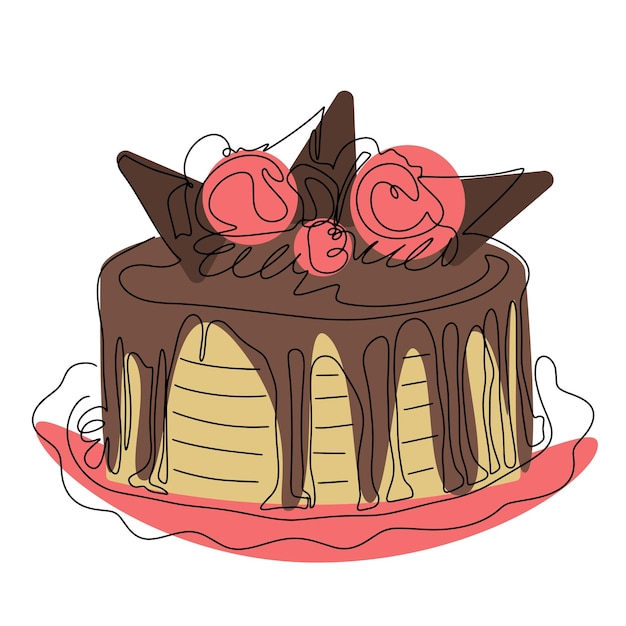 Pastel decorado con helado y glaseado de chocolate lineart vector pastel de chocolate en placa aislada