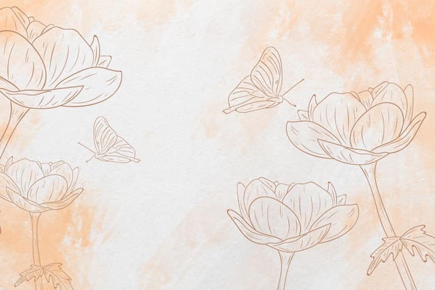 Pastel dibujado a mano mariposa y flores de fondo