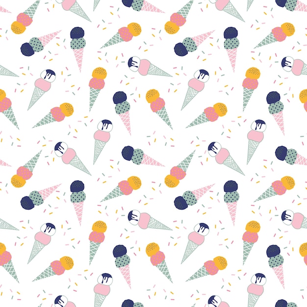 Pastel dulce de cono de helado de verano patrón sin costuras vector eps10