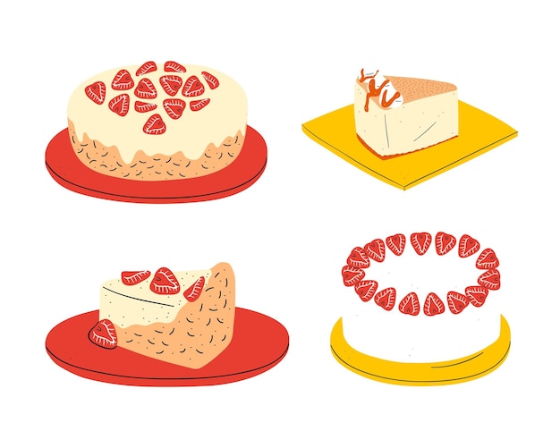 Vector pastel con fresas sobre un fondo blanco ilustración vectorial en un estilo plano