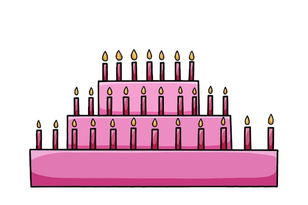 Pastel de galletas en niveles con postre de velas de cera ardiente para dibujos animados lineales de garabatos navideños