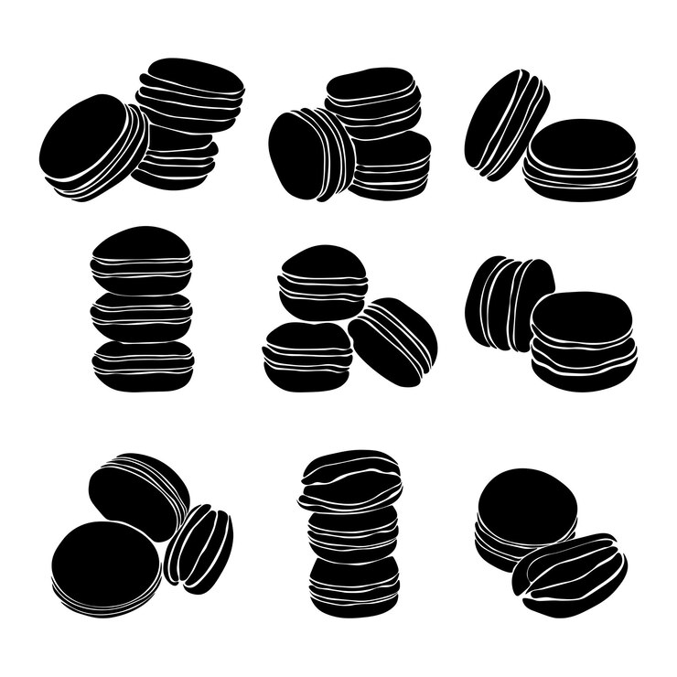 Vector pastel de macaron conjunto de siluetas pasteles dulces con relleno