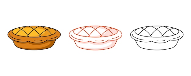 Pastel de manzana o calabaza colorido y conjunto de iconos de línea panadería casera tradicional de temporada para las vacaciones