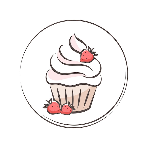 Pastel o muffin con bayas Logotipo de la tienda de pasteles Ilustración de un menú de confitería de restaurante y cafetería