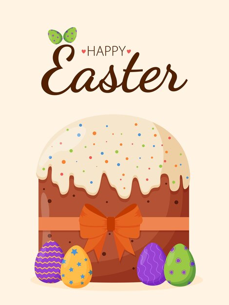 Pastel de Pascua con huevos coloridos Concepto de Pascua Feliz Pascua pancartas tarjetas de felicitación carteles