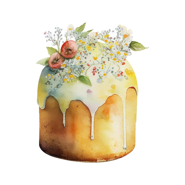 Pastel de pascua kulich acuarela dibujada a mano dibujo de acuarela vectorizada