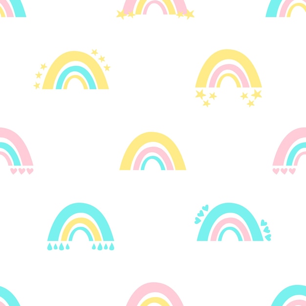 Pastel de patrones sin fisuras lindo bebé arco iris estilo boho escandinavo estampado infantil colores pastel