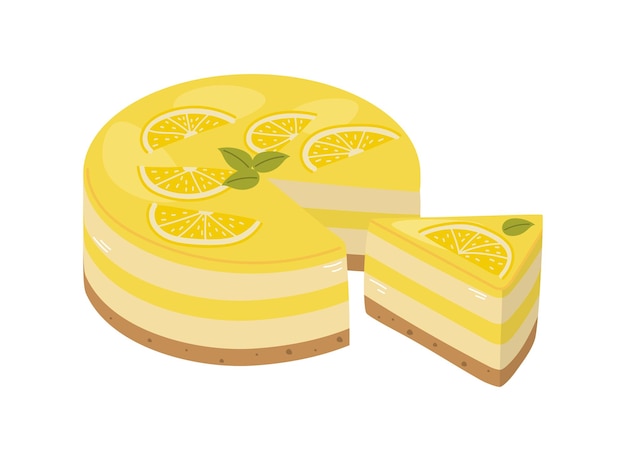 Pastel de queso de limón pastel de limón tarta de limón rebanada de pastel de lemón comida dulce vector de ilustración clipar