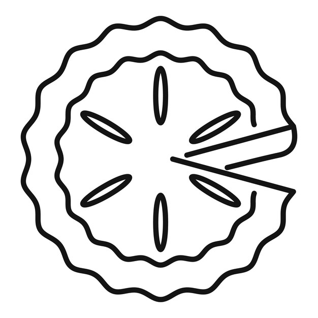 Pastel recién horneado con una rebanada sin icono de arte de línea