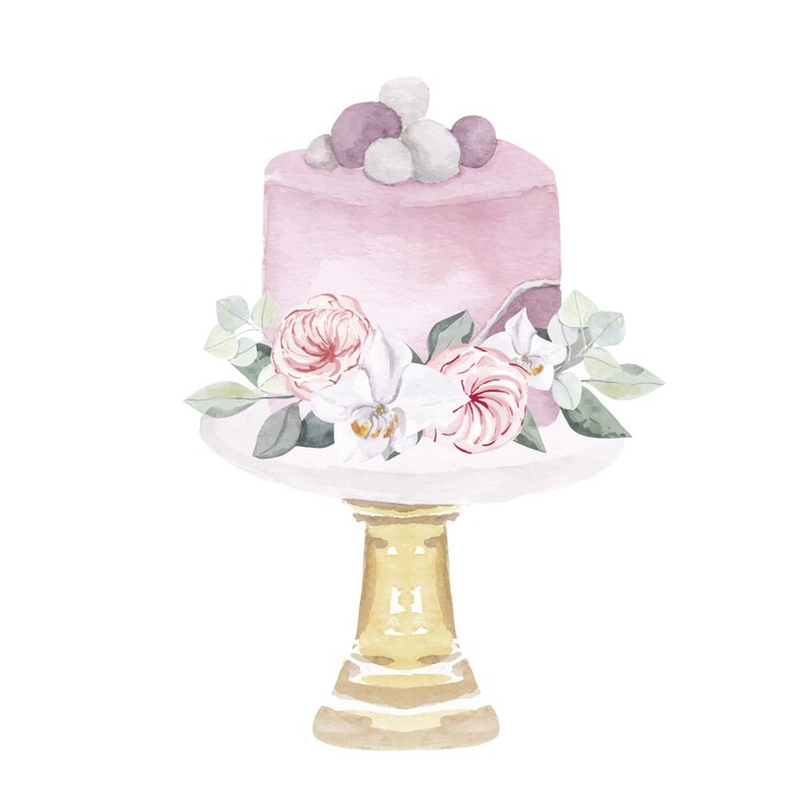 Pastel rosa acuarela con ilustración de macarrón aislado en un fondo blanco