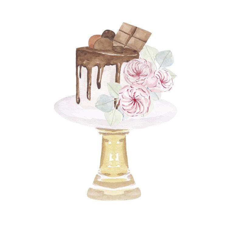 Pastel rosa acuarela con ilustración de macarrón aislado en un fondo blanco