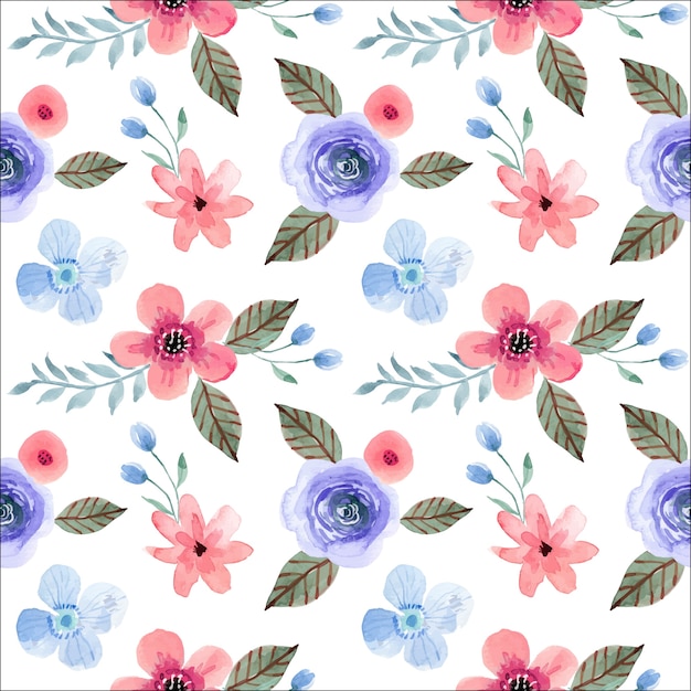Pastel rosa y azul lindo floral acuarela de patrones sin fisuras