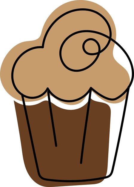 Pastel de una sola línea con crema y caramelo Muffin de dibujo a mano aislado Ilustración vectorial