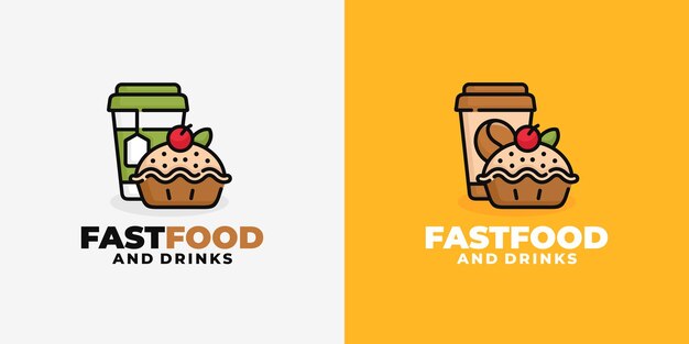 Pastel de tarta y bebida vector de diseño de logotipo de comida rápida