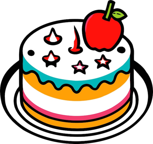 Pastel de tarta de boda de cumpleaños con vela en diseño de vector de color plano en fondo blanco