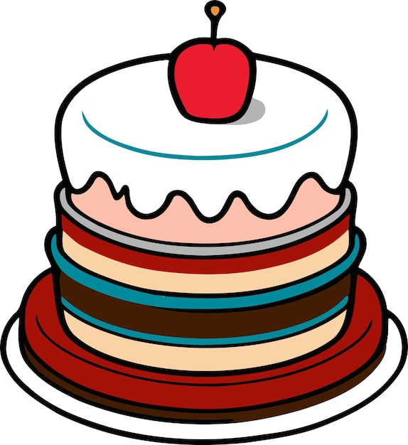 Pastel de tarta de boda de cumpleaños con vela en diseño de vector de color plano en fondo blanco