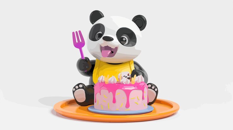 Vector un pastel con un tenedor en él que dice panda en él