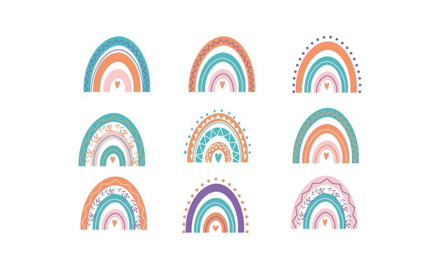 Pastel y Tierra HandDrawn Boho Rainbow Cute Set