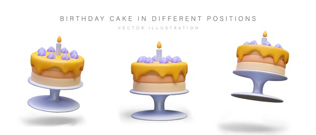 Vector pastel vectorial redondo en soporte horneado festivo para cumpleaños postre con relleno y vela