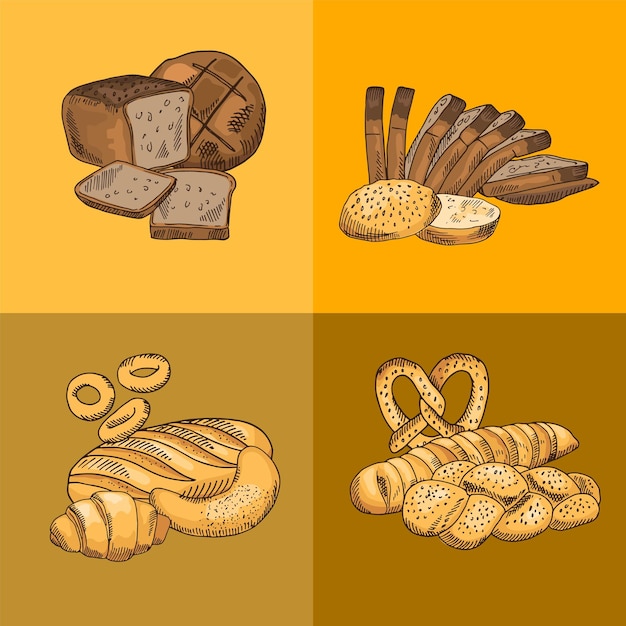 Pastelería fresca panes productos de panadería para el desayuno Vector de panadería y pan alimentos panadería pan y ilustración fresca