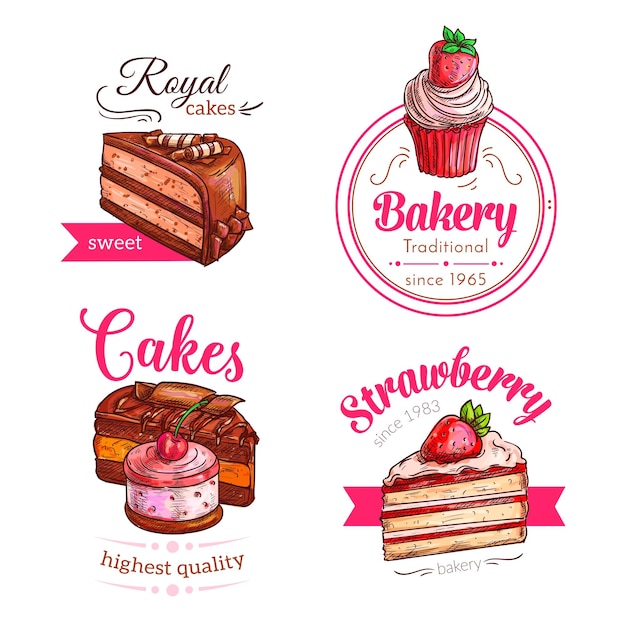 Vector pasteles y cupcakes postre vector emblemas