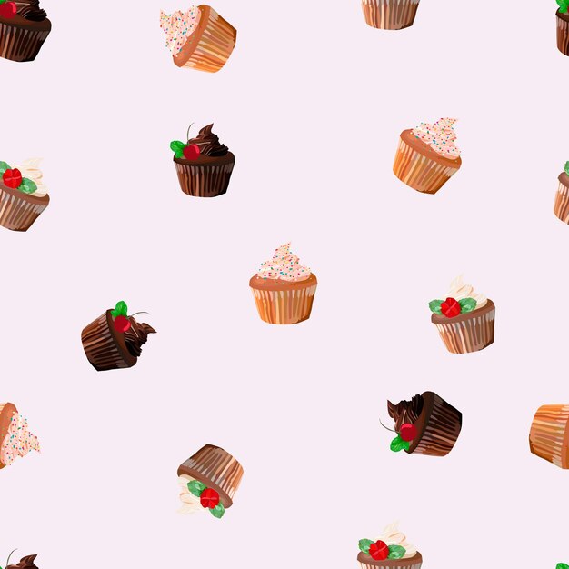 pasteles deliciosos y lindos con un patrón sin costuras