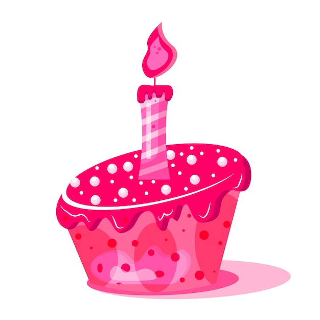 Pasteles de dibujos animados Pastel de cumpleaños rosa con vela de celebración