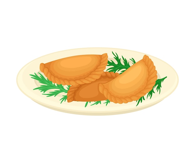 Vector pasteles fritos brasileños servidos en un plato con ilustración vectorial de vegetación