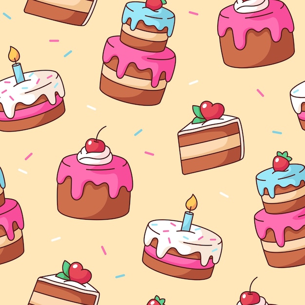 Pasteles kawaii ilustraciones fondo de patrón sin costuras postres en un estilo de dibujos animados cómicos