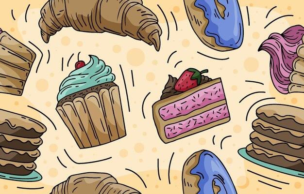 Pasteles y postres de fondo sin costuras