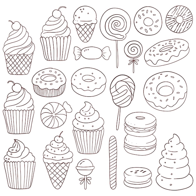 Pasteles, rosquillas, piruletas y golosinas