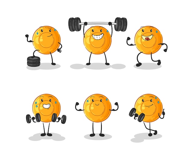 Pastillas para la garganta ejercicio conjunto personaje de dibujos animados mascota vector