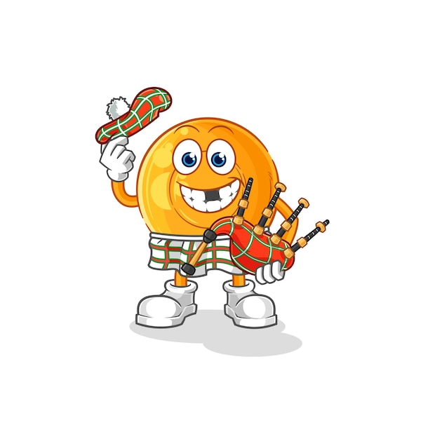 Pastillas para la garganta escocesas con personaje de dibujos animados de vector de gaitas