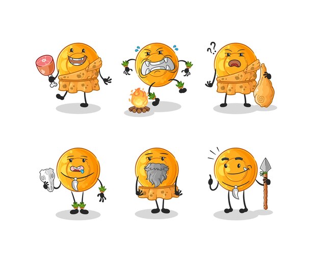 Pastillas para la garganta hombre primitivo grupo carácter mascota vector