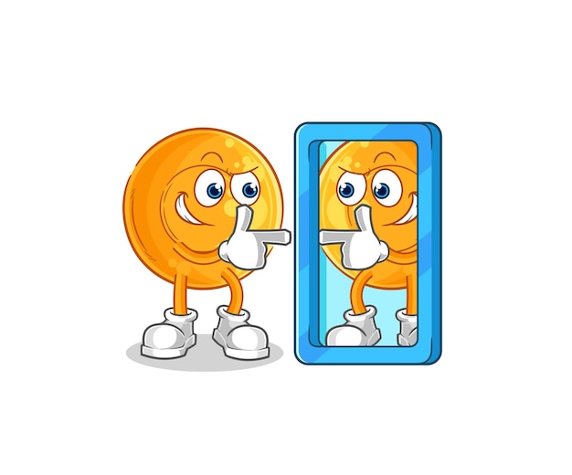 Pastillas para la garganta mirando en el vector de mascota de dibujos animados de dibujos animados de espejo