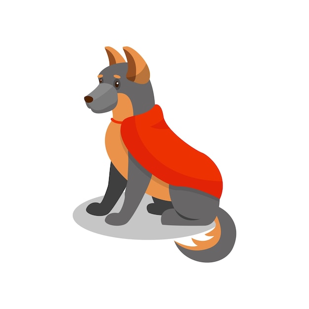 Pastor alemán perro de pedigrí en capa roja lindo cachorro de mascota vector de carácter Ilustración aislada en un fondo blanco